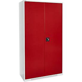 Schäfer Shop Select Gefahrstoffschrank, für Öl etc., 2 x 60 l Fässer und 8 x 20 l Kanister, Außenmaße B 1055 x T 520 x H 1950 mm, lichtgrau/rubinrot