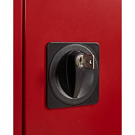 Schäfer Shop Select Gefahrstoffschrank, für Öl etc., 2 x 60 l Fässer und 8 x 20 l Kanister, Außenmaße B 1055 x T 520 x H 1950 mm, lichtgrau/rubinrot