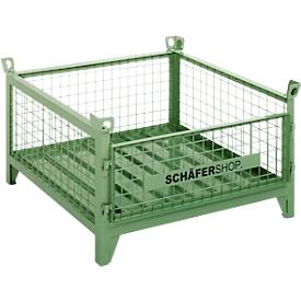 Schäfer Shop Select Gitterbehälter, mit herausnehmbarer Längswand, B 1050 x T 850 x H 590 mm, resedagrün RAL 6011, bis 1000 kg