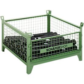 Schäfer Shop Select Gitterbehälter, mit herausnehmbarer Längswand, B 1050 x T 850 x H 590 mm, resedagrün RAL 6011, bis 1000 kg