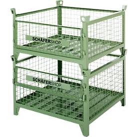 Schäfer Shop Select Gitterbehälter, mit herausnehmbarer Längswand, B 1050 x T 850 x H 590 mm, resedagrün RAL 6011, bis 1000 kg