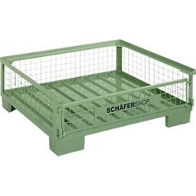 Schäfer Shop Select Gitterboxpalette, mit klappbarer Wand, B 1240 x T 835 x H 420 mm, resedagrün RAL 6011, bis 1000 kg