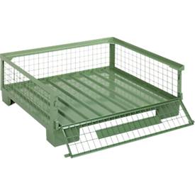 Schäfer Shop Select Gitterboxpalette, mit klappbarer Wand, B 1240 x T 835 x H 420 mm, resedagrün RAL 6011, bis 1000 kg