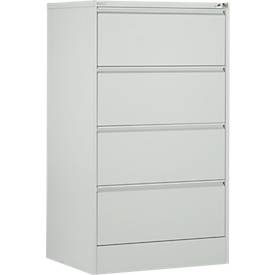 Schäfer Shop Select Hängeregisterschrank B 780 x T 580 x H 1350 mm, Stahlblech lichtgrau, 4 Schubfächer zweibahnig + 50 DIN A4 Hängemappen, blau