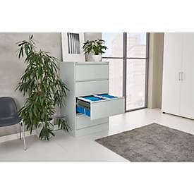 Schäfer Shop Select Hängeregisterschrank B 780 x T 580 x H 1350 mm, Stahlblech lichtgrau, 4 Schubfächer zweibahnig + 50 DIN A4 Hängemappen, blau