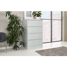 Schäfer Shop Select Hängeregisterschrank B 780 x T 580 x H 1350 mm, Stahlblech lichtgrau, 4 Schubfächer zweibahnig + 50 DIN A4 Hängemappen, blau