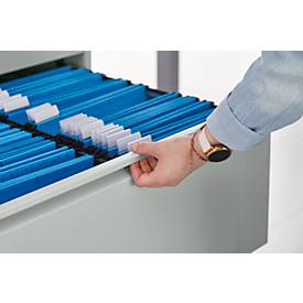 Schäfer Shop Select Hängeregisterschrank B 780 x T 580 x H 1350 mm, Stahlblech lichtgrau, 4 Schubfächer zweibahnig + 50 DIN A4 Hängemappen, blau