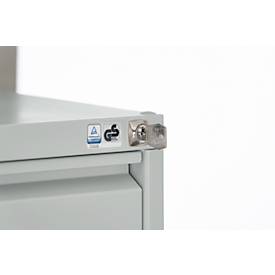 Schäfer Shop Select Hängeregisterschrank B 780 x T 580 x H 1350 mm, Stahlblech lichtgrau, 4 Schubfächer zweibahnig + 50 DIN A4 Hängemappen, blau