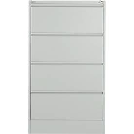 Schäfer Shop Select Hängeregisterschrank B 780 x T 580 x H 1350 mm, Stahlblech lichtgrau, 4 Schubfächer zweibahnig + 50 DIN A4 Hängemappen, blau