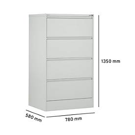 Schäfer Shop Select Hängeregisterschrank B 780 x T 580 x H 1350 mm, Stahlblech lichtgrau, 4 Schubfächer zweibahnig + 50 DIN A4 Hängemappen, blau
