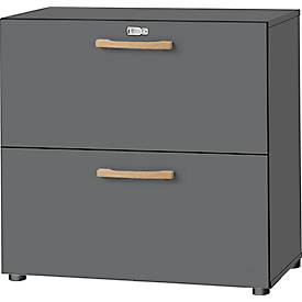 Schäfer Shop Select Hängeregistraturschrank Start Off Wood, 2 OH, Durchfassgriffe, B 800 x T 420 x H 788 mm, Holz, graphit