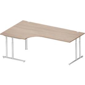 Schäfer Shop Select hoekbureau COMBITEC, 90° hoek links, C-poot, B 2000 x D 1200/800 x H 677-817 mm, eiken/wit alu