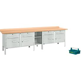 Schäfer Shop Select Kastenwerkbank PWi 300-0, Buche Multiplexplatte, bis 750 kg, B 3000 x T 700 x H 840 mm, lichtgrau/lichtgrau + gratis Tragekasten Carry