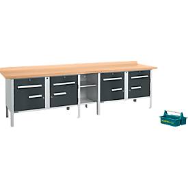 Schäfer Shop Select Kastenwerkbank PWi 300-0, Buche Multiplexplatte, bis 750 kg, B 3000 x T 700 x H 840 mm, weißalu/anthrazit + gratis Tragekasten Carry