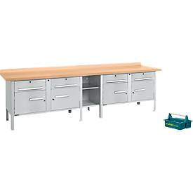 Schäfer Shop Select Kastenwerkbank PWi 300-0, Buche Multiplexplatte, bis 750 kg, B 3000 x T 700 x H 840 mm, weißalu/weißalu + gratis Tragekasten Carry