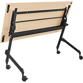 Schäfer Shop Select Klapptisch mit Rollen, Rechteck, Vierkantrohr, B 1400 x T 600 x H 720 mm, Ahorn/schwarz