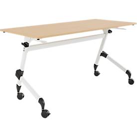 Schäfer Shop Select Klapptisch mit Rollen, Rechteck, Vierkantrohr, B 1400 x T 600 x H 720 mm, Ahorn/weiß