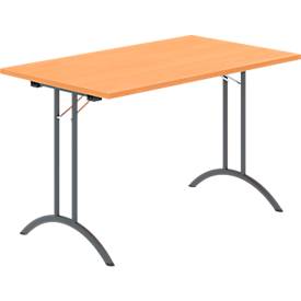 Schäfer Shop Select Klapptisch, Rechteck, Doppel-T-Fußgestell, Spezial-Klappbeschlag & Bodenausgleich, B 1200 x T 700 x H 720 mm, Buche-Dekor/anthrazit