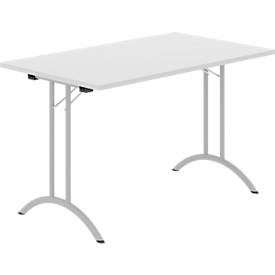 Schäfer Shop Select Klapptisch, Rechteck, Doppel-T-Fußgestell, Spezial-Klappbeschlag & Bodenausgleich, B 1200 x T 700 x H 720 mm, lichtgrau/alusilber