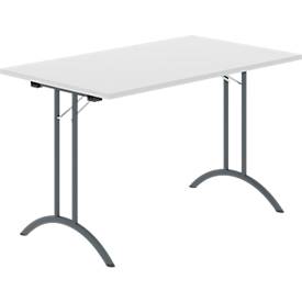 Schäfer Shop Select Klapptisch, Rechteck, Doppel-T-Fußgestell, Spezial-Klappbeschlag & Bodenausgleich, B 1200 x T 700 x H 720 mm, lichtgrau/anthrazit