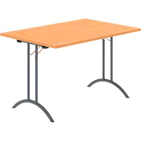 Schäfer Shop Select Klapptisch, Rechteck, Doppel-T-Fußgestell, Spezial-Klappbeschlag & Bodenausgleich, B 1200 x T 800 x H 720 mm, Buche-Dekor/anthrazit