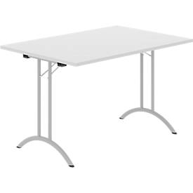Schäfer Shop Select Klapptisch, Rechteck, Doppel-T-Fußgestell, Spezial-Klappbeschlag & Bodenausgleich, B 1200 x T 800 x H 720 mm, lichtgrau/alusilber