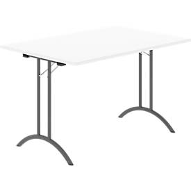 Schäfer Shop Select Klapptisch, Rechteck, Doppel-T-Fußgestell, Spezial-Klappbeschlag & Bodenausgleich, B 1200 x T 800 x H 720 mm, weiß/anthrazit