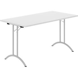 Schäfer Shop Select Klapptisch, Rechteck, Doppel-T-Fußgestell, Spezial-Klappbeschlag & Bodenausgleich, B 1400 x T 700 x H 720 mm, lichtgrau/alusilber