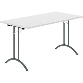 Schäfer Shop Select Klapptisch, Rechteck, Doppel-T-Fußgestell, Spezial-Klappbeschlag & Bodenausgleich, B 1400 x T 700 x H 720 mm, lichtgrau/anthrazit