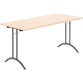 Schäfer Shop Select Klapptisch, Rechteck, Doppel-T-Fußgestell, Spezial-Klappbeschlag & Bodenausgleich, B 1600 x T 700 x H 720 mm, Ahorn-Dekor/anthrazit