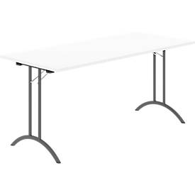 Schäfer Shop Select Klapptisch, Rechteck, Doppel-T-Fußgestell, Spezial-Klappbeschlag & Bodenausgleich, B 1600 x T 700 x H 720 mm, weiß/anthrazit