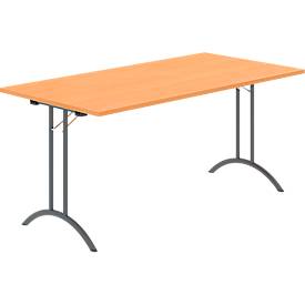 Schäfer Shop Select Klapptisch, Rechteck, Doppel-T-Fußgestell, Spezial-Klappbeschlag & Bodenausgleich, B 1600 x T 800 x H 720 mm, Buche-Dekor/anthrazit