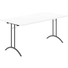 Schäfer Shop Select Klapptisch, Rechteck, Doppel-T-Fußgestell, Spezial-Klappbeschlag & Bodenausgleich, B 1600 x T 800 x H 720 mm, weiß/anthrazit