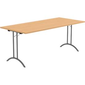 Schäfer Shop Select Klapptisch, Rechteck, Doppel-T-Fußgestell, Spezial-Klappbeschlag & Bodenausgleich, B 1800 x T 800 x H 720 mm, Buche-Dekor/anthrazit