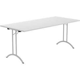 Schäfer Shop Select Klapptisch, Rechteck, Doppel-T-Fußgestell, Spezial-Klappbeschlag & Bodenausgleich, B 1800 x T 800 x H 720 mm, lichtgrau/alusilber