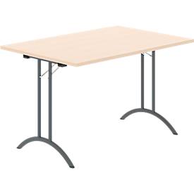 Schäfer Shop Select klaptafel, rechthoekig, dubbel T-poot frame, speciaal klapbeslag & vloercompensatie, B 1200 x D 800 x H 720 mm, ahorn decor/antraciet