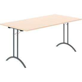 Schäfer Shop Select klaptafel, rechthoekig, dubbel T-poot frame, speciaal klapbeslag & vloercompensatie, B 1600 x D 800 x H 720 mm, ahorn decor/antraciet