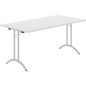 Schäfer Shop Select klaptafel, rechthoekig, dubbel T-poot frame, speciaal klapbeslag & vloercompensatie, B 1600 x D 800 x H 720 mm, lichtgrijs/alusilver