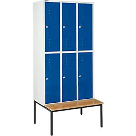 Schäfer Shop  Select Kledinglocker, met zitbank, 3x2 compartimenten, 300 mm, Cilinderslot. Deur gentiaanblauw