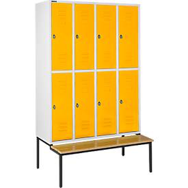 Schäfer Shop Select Kleiderspind, 4x2 Abteile, m. Sitzbank, 300mm, Drehriegelverschluss, Tür rapsgelb