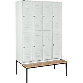 Schäfer Shop Select Kleiderspind, 4x2 Abteile, m. Sitzbank, 300mm, Zylinderschloss, Tür lichtgrau