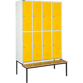 Schäfer Shop Select Kleiderspind, 4x2 Abteile, m. Sitzbank, 300mm, Zylinderschloss, Tür rapsgelb