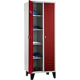 Schäfer Shop Select Kleiderspind, mit 2 Abteilen, mit Füßen, Drehriegelverschluss, lichtgrau/rot