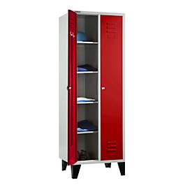 Schäfer Shop Select Kleiderspind, mit 2 Abteilen, mit Füßen, Zylinderschloss, lichtgrau/rot