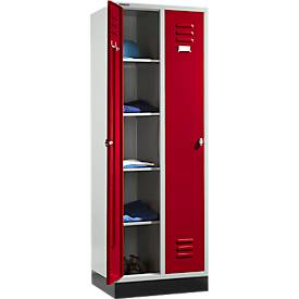 Schäfer Shop Select Kleiderspind, mit 2 Abteilen, mit Sockel, Zylinderschloss, lichtgrau/rot