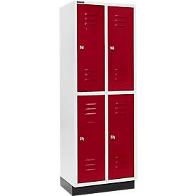 Schäfer Shop Select Kleiderspind, mit 2 x 2 Abteilen, 300 mm, mit Sockel, Zylinderschloss, Tür rubinrot
