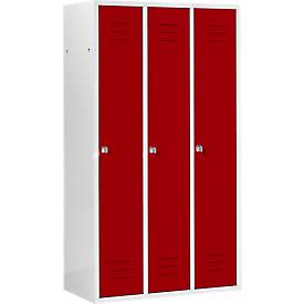 Schäfer Shop Select Kleiderspind mit 3 Abteilen, Zylinderschloss, lichtgrau/rot