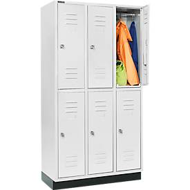 Schäfer Shop Select Kleiderspind, mit 3 x 2 Abteilen, 300 mm, mit Sockel, Zylinderschloss, Tür lichtgrau