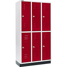 Schäfer Shop Select Kleiderspind, mit 3 x 2 Abteilen, 300 mm, mit Sockel, Zylinderschloss, Tür rubinrot