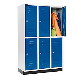 Schäfer Shop Select Kleiderspind, mit 3 x 2 Abteilen, 400 mm, mit Sockel, Zylinderschloss, Tür enzianblau